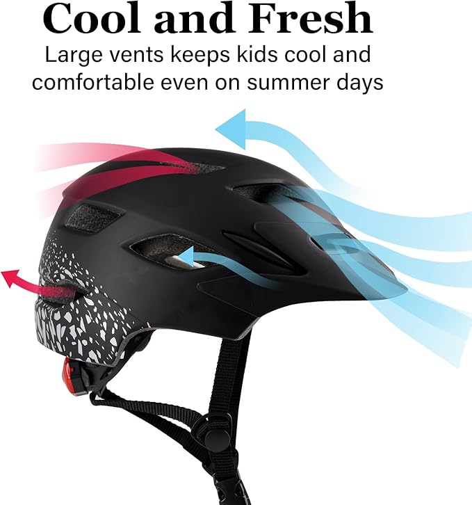 Kids Bike Helmet, Youth Toddler Boys Girls Helmets, 2 Size Adjustable for Ages 2-3-5-8-14 Years, Child Helmet with Visor and LED Light, Lightweight Multi-Sport Bicycle Scooter Cycling Helmets