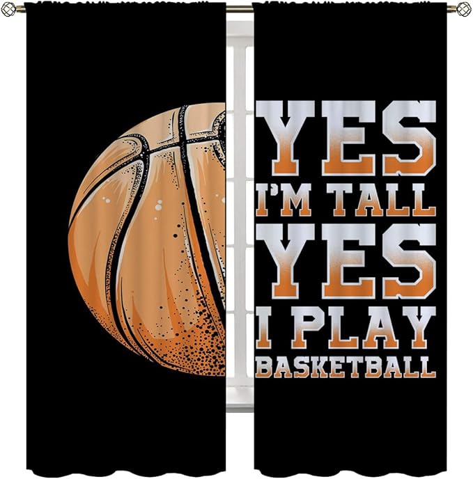Basketball Blackout Curtains for Boy Girl Room Darkening Decor,Sport Theme Motto Dark Background Bedroom Living Room Home Rod Pocket Thermal Insulated Window Curtain/Drapes Panel,55x63 Inch…