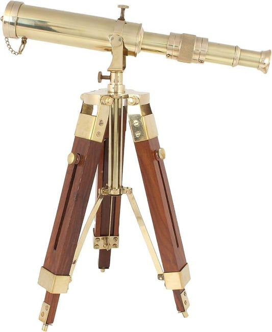 Vintage Brass Telescope on Tripod Stand use Lens Antique Desktop Brass Telescope Royal Antique Finish Spyglass Nautical Beautiful On Wooden Tripod Stand