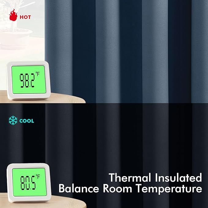 MIULEE Stone Blue Blackout Curtains for Bedroom Living Room 63 Inches Long 2 Panels, Thermal Insulated Room Darkening Drapes Solid Grommet Top Noise Reducing Light Blue Window Treatments 40x63 Inch