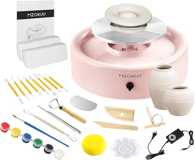 Mini Pottery Wheel Kit - 6" Pottery Wheel for Kids, Teens & Adults Beginners, 2 Lb Air Dry Clay & 18PCS Clay Tools Included, Crafts for Home DIY, Ceramic Work & Art Creatio