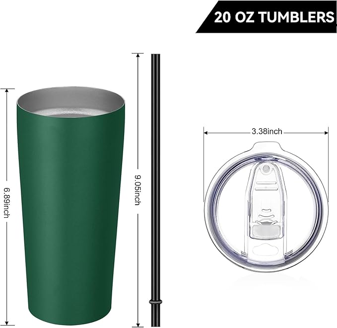 VEGOND 20oz Tumbler Stainless Steel Tumbler with Lid And Straw Vacuum Insulated Double Wall Travel Coffee Mug(dark green package 1)