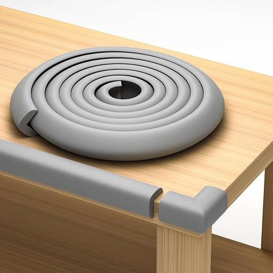 Sharp Edge & 16.2ft Furniture Safety Guards | Protective Foam Cushion | 15ft Bumper 4 Adhesive Childsafe Corners | Baby Child Proofing Foam Set and Safe for Table, Fireplace, Countertop | Gray