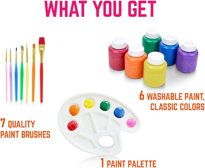 Kids Painting Set, Washable Paint for Kids 6 Colors, 7 Paintbrushes, Paint Palette, Non-Toxic Toddler Painting Set 2 oz Each, Tempera Paints for Art, Crafts, Finger Paints