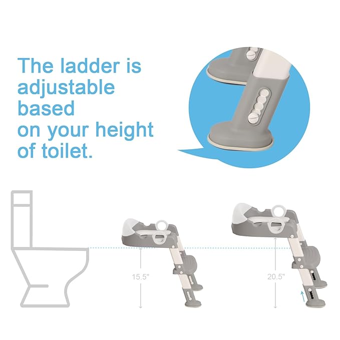 Potty Training Seat with Ladder for Toddler and Kids,Wiifo Sturdy Potty Ladder with Soft Cushion and Splash Guard for Boys and Girls,Foldable Child Toilet Training Seat(Grey Blue)