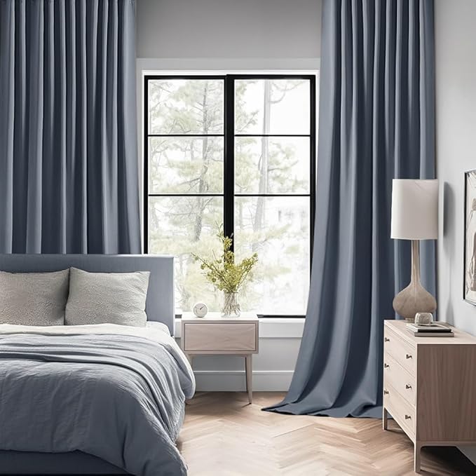 MIULEE Stone Blue Back Tab Blackout Curtains 72 Inch Length 2 Panels Set for Living Room Bedroom Privacy, Rod Pocket/Pinch Pleat Thermal Insulated Room Darkening Pleated Light Blocking Drapes