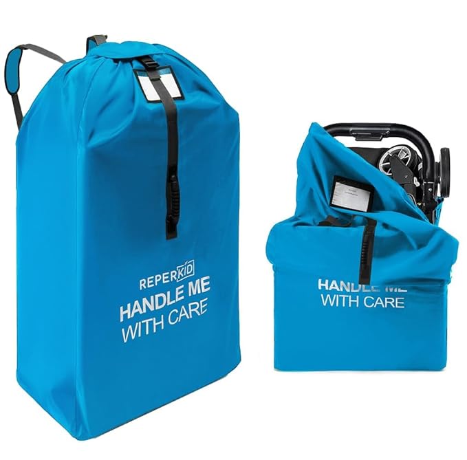 reperkid Large Stroller Bag for Airplane Travel, Blue, 47" H x 24" W x 15" D, Fits Most Large, Single, Double, Jogging Strollers – Premium Waterproof Cover, Adjustable Shoulder Straps