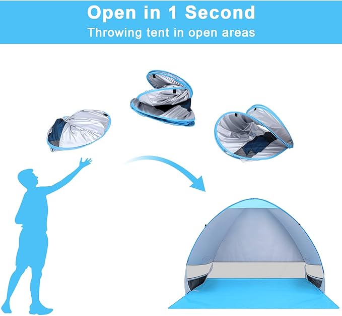 G4Free Large Pop up Beach Tent for 3-4 Person, UPF 50+ Automatic Sun Shelter Canopy Portable Outdoor Cabana Sun Umbrella