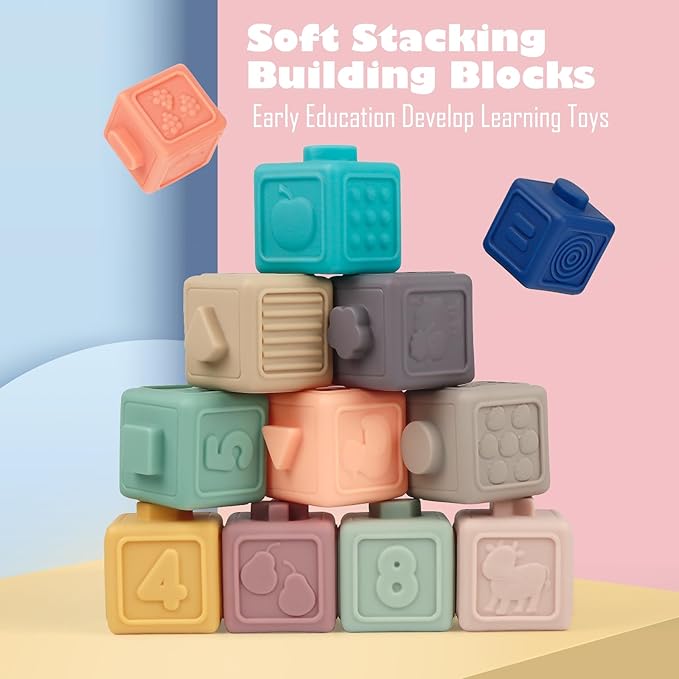 Montessori Toys Soft Stacking Building Blocks Rings Balls Sets 3 in 1 Baby Toys Bundle for Babies 6-12 Months Sensory for Toddlers 1-3 Teething Bath for Infants Learning Toy