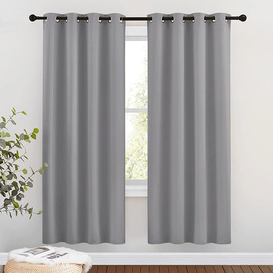 NICETOWN Blackout Window Curtains & Drapes 72" Long - Grommet Top Room Darkening Thermal Insulated for Bedroom/Living Room (2 Panels, 46 x 72 Inch, Silver Grey)