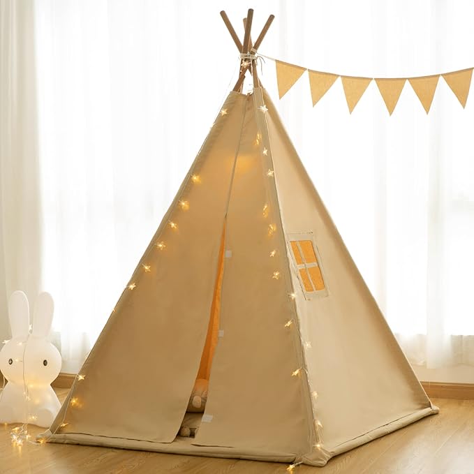 Teepee Tent for Kids-Portable Children Play Tent Indoor Outdoor (Khaki)