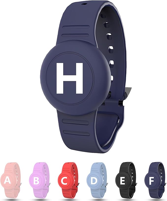 Waterproof Bracelet for AirTag Kids, Personalized Initial Letter Hidden Holder Compatible with Air Tag, Silicone Case for Airtag Adjustable Anti-Lost GPS Tracker for Toddler Child Elder, H