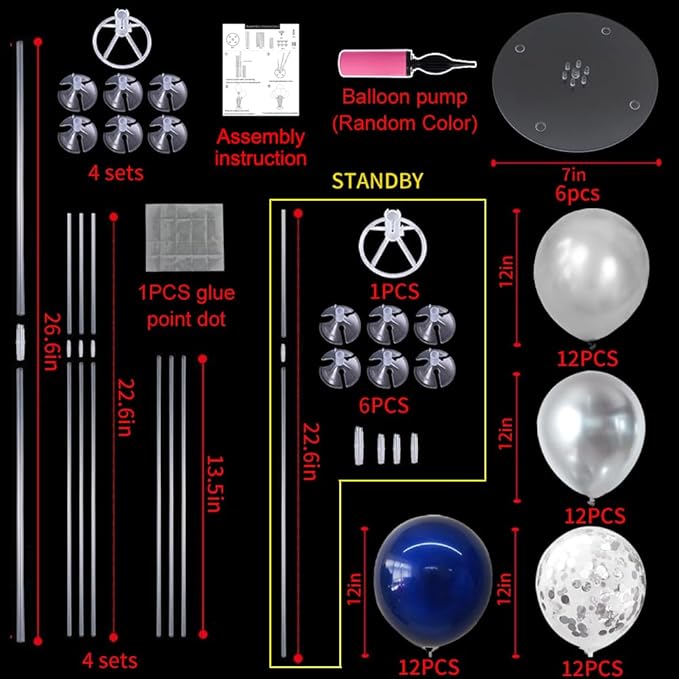 TONIFUL 6 Set Navy Blue Silver Balloon Centerpieces for Table,Balloon Arch Kit for Graduation Decorations 2025 Class of 2025 Party Decorations,New Year,Anniversary,Birthday Decoration