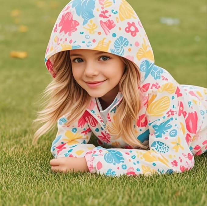 TUIJI Toddler Boys Girls Cartoon Print Zip Jacket Hooded Trench Lightweight Kids Coats Windbreaker Outdoor Cute Dust Coats