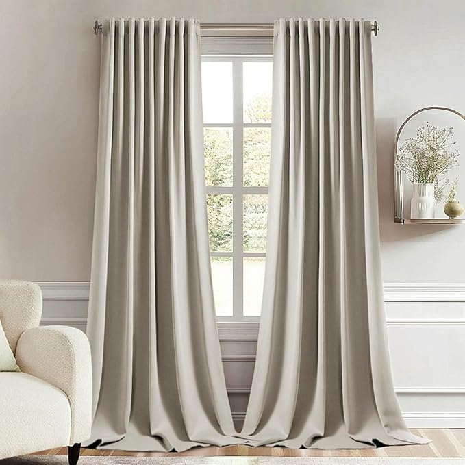 MIULEE Stone Back Tab Blackout Curtains 84 Inch Length 2 Panels Set for Living Room Bedroom Privacy, Rod Pocket/Pinch Pleat Thermal Insulated Room Darkening Pleated Light Blocking Drapes