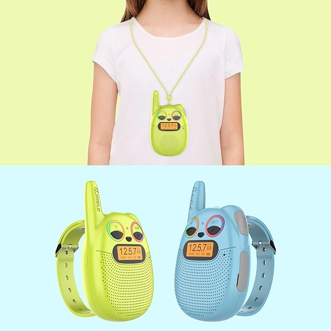 Qniglo Kids Walkie Talkies Rechargeable, Gifts for 3-12 Year Old Girls & Boys, Walkie Talkies with FM Radio, Adventure Camping Games, Best Christmas & Birthday Toys - 3 Pack