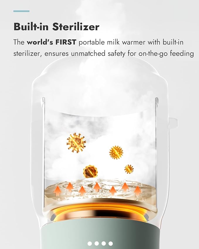 Papablic Pro Portable Bottle Warmer for Travel – Fast Heating, Built-in Sterilizer, 30W Fast Charge, 5-Temp Control, Easy-Clean Wide Mouth, Baby Milk Warmer for Breastmilk & Formula, Lilac Purple