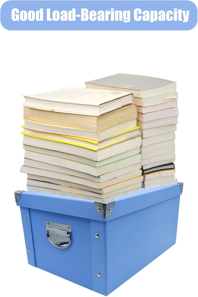 GUOZI Collapsible Storage Box, Decorative Memory Box with Lid & Metal Reinforced Corners, Cardboard File Bin with Handles, Organizer Gift Box for Keepsake Toy Photos Office Nursery Wardrobe Bookshelf