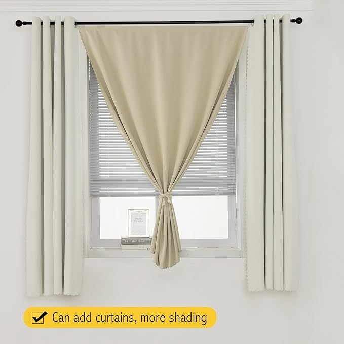 Self Adhesive Portable Blackout Curtains for Bedroom Easy to Install Window Thermal Lnsulated Kitchen Room Darkening Small Window Curtains, Cortinas Para Cuarto, 47"W X 59"L, Beige, 1 Panel