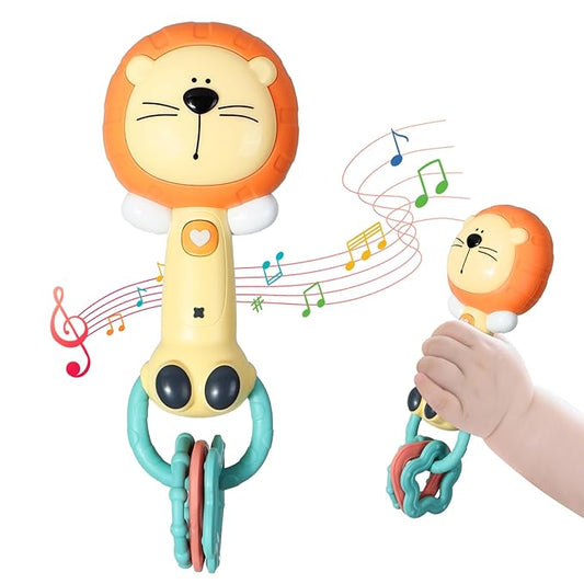 Orzbow Baby Musical Toy Light-Up, Lion Teether Toy Bpa-Free, Baby Teething Toys & Rattles 3-6-12-18 Months, Easy to Grip Sensory Toys for Toddler, Baby Boy Gir Birthdays Gift