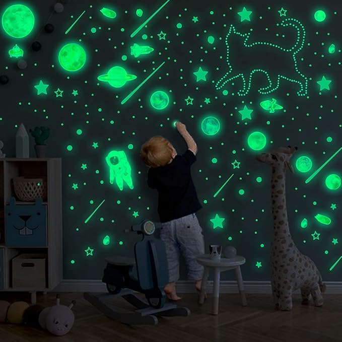 Glow in The Dark Stars for Ceiling Decor,849 Pcs Glowing Stickers for Ceiling Planets, Luminous Stars and Dots Wall Decals Kids Living Room,Rocket Astronaut Decorations for Boys Girls