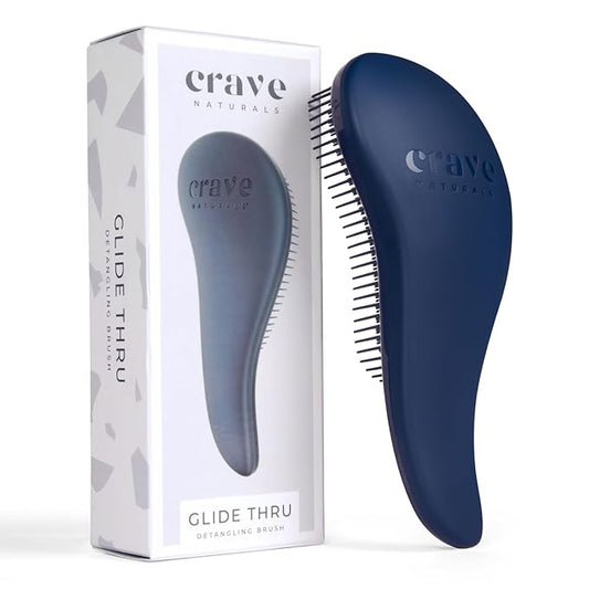 Crave Naturals Glide Thru Hair Brush - Detangler Brush for Curly, Straight, Wet or Dry Hair - Gentle Detangling Brushes for Adults, Kids, Toddlers - Hair Accessories for Women, 7.5"x3" - Blue