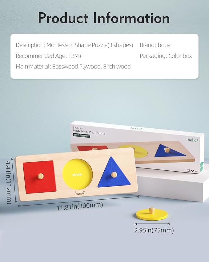 Montessori Shape Puzzle - Colorful Sorting Pieces for Toddlers 1-3 Years & 6-12-18 Months Developmental Toys
