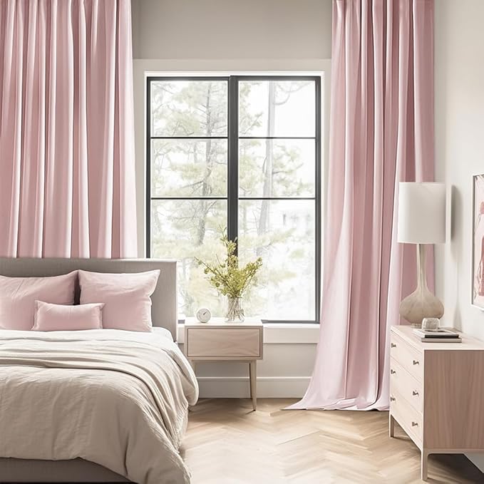 MIULEE Baby Pink Back Tab Blackout Curtains 90 Inch Long 2 Panels Set for Living Room Bedroom Privacy, Rod Pocket/Pinch Pleated Thermal Insulated Room Darkening Light Blocking Curtain, 52 x 90 Inch