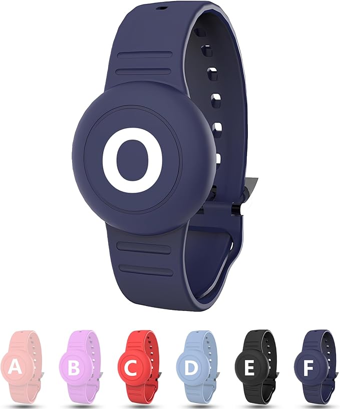 Waterproof Bracelet for AirTag Kids, Personalized Initial Letter Hidden Holder Compatible with Air Tag, Silicone Case for Airtag Adjustable Anti-Lost GPS Tracker for Toddler Child Elder, O