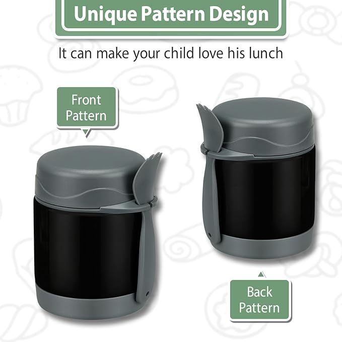 10oz Soup Thermo for Hot Food Kids,Lunch Thermo Kids Food Jar with Spoon Hot Insulated Food Containers,Leak Proof Stainless Steel Wide Mouth Lunch Food Thermo Jar for School(Black)