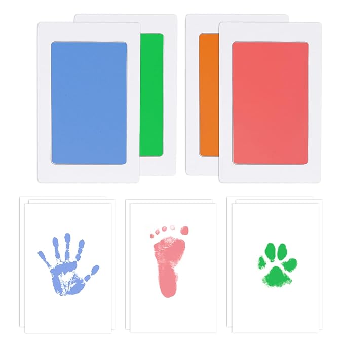4-Pack Baby Footprint Kits,Inkless Hand and Footprint Kit,Clean Touch Baby Handprints and Footprints Kits,No Mess Ink Pad for Baby Hand and Footprints,Baby Shower Gifts for New Moms