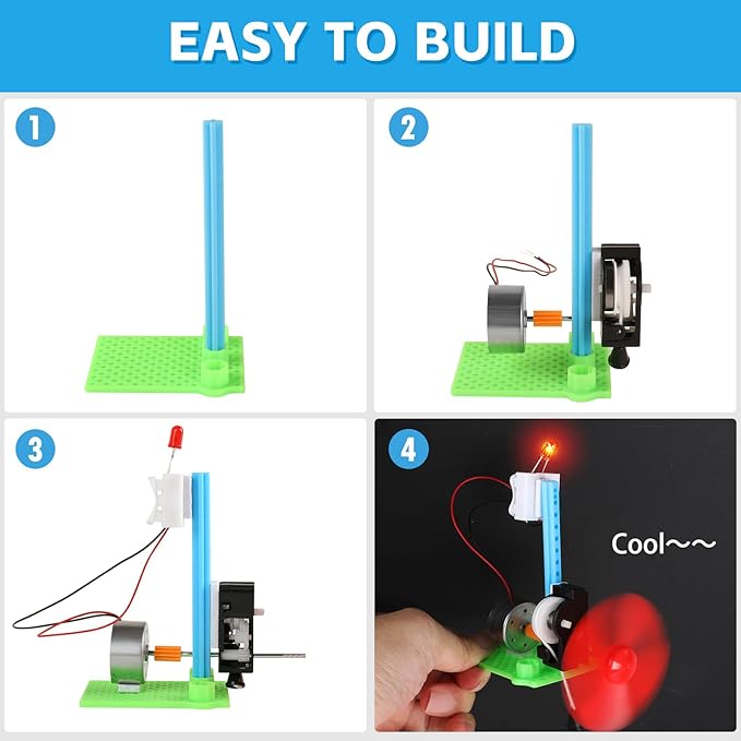 5 Bulk STEM Generator Kits for Kids, DC Motor Science Experiments, Engineering Building Projects Activities STEAM Toys, Class Educational Learning Classroom Activity, Free Energy Hand Generators Kit