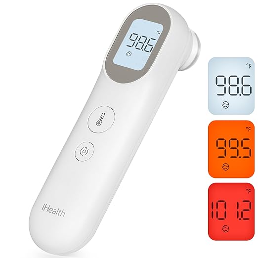 iHealth Infrared Digital Thermometer for Adults and Kids, Baby Thermometer with 3-in-1 Mode & 3-Color Prompt, Fever Alarm & Silent Mode, Forehead & Object Detection, 40 Memory Storages, PT9L, White