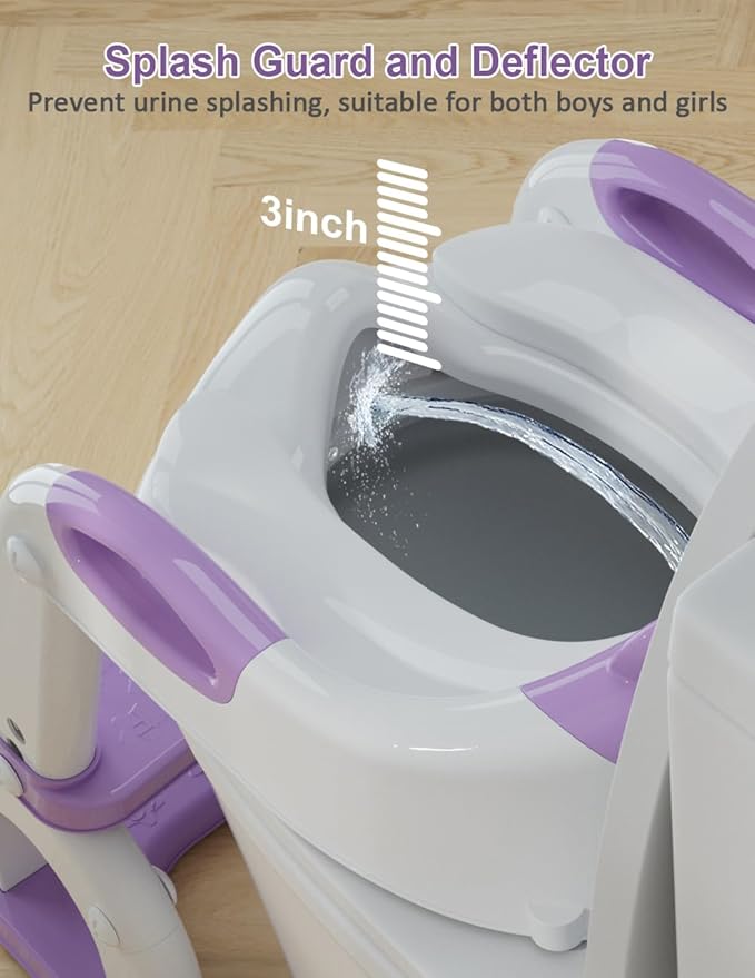 Potty Training Seat with Step Stool Ladder, Potty Training Toilet Seat with Soft Seat Splash Guard, Adjustable Height, 2 in 1 Potty Seats for Toddlers Kids Boys Girls