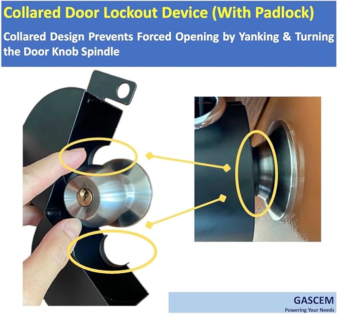 Door Knob Lockout Device. (Matt Black, 1 Padlock Included). Door Handle Lock - Prevents Doorknobs from Turning and Access to Keyhole. Childproof Door Knob Cover.