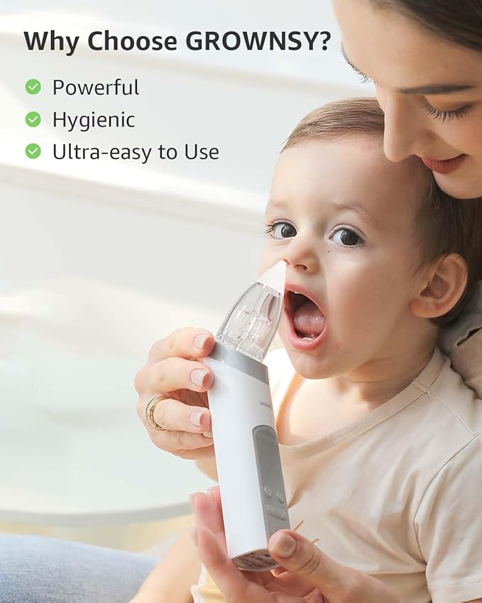 GROWNSY Nasal Aspirator for Baby, Electric Baby Nose Sucker with Larger Suction Chamber and More Powerful Suction, Automatic Nose Cleaner with Music and Light Soothing Function