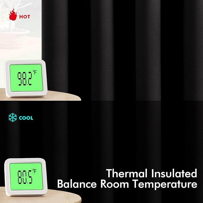 MIULEE Black Blackout Curtains for Bedroom Living Room 86 Inches Long 2 Panels, Thermal Insulated Room Darkening Drapes Solid Grommet Top Noise Reduction Light Blocking Window Treatments 40x86 Inch