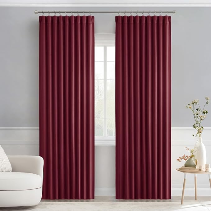 MIULEE Wine Red Back Tab Blackout Curtains 84 Inch Length 2 Panels Set for Living Room Bedroom Privacy, Rod Pocket/Pinch Pleat Thermal Insulated Room Darkening Pleated Light Blocking Drapes