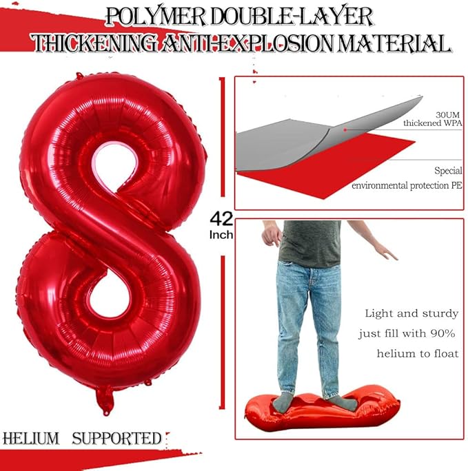 GOER Number 28 Balloons for 28th Birthday Party Decorations,42 Inch Jumbo Foil Helium 82 Balloons for 82nd Birthday Party Decoration (Red)