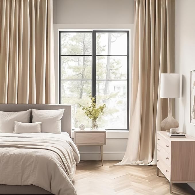 MIULEE Back Tab Beige Curtains 108 Inch Long 2 Panels Set for Living Room Bedroom Privacy, Cream Rod Pocket/Pinch Pleated Light Blocking Extra Long Thermal Insulated Room Darkening Blackout Drapes