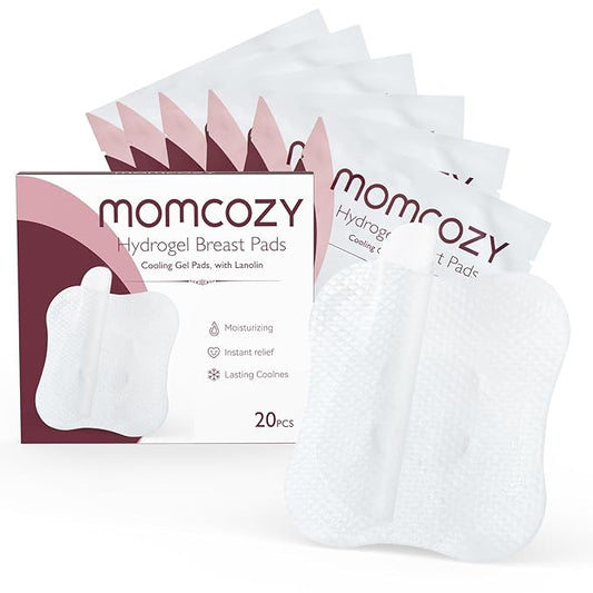 Momcozy Hydrogel Nipple Pads with Soothing Lanolin, Soothies Gel Nursing Pads Provide Instant Cooling Relief, Breastfeeding Essentials, 20 PCS