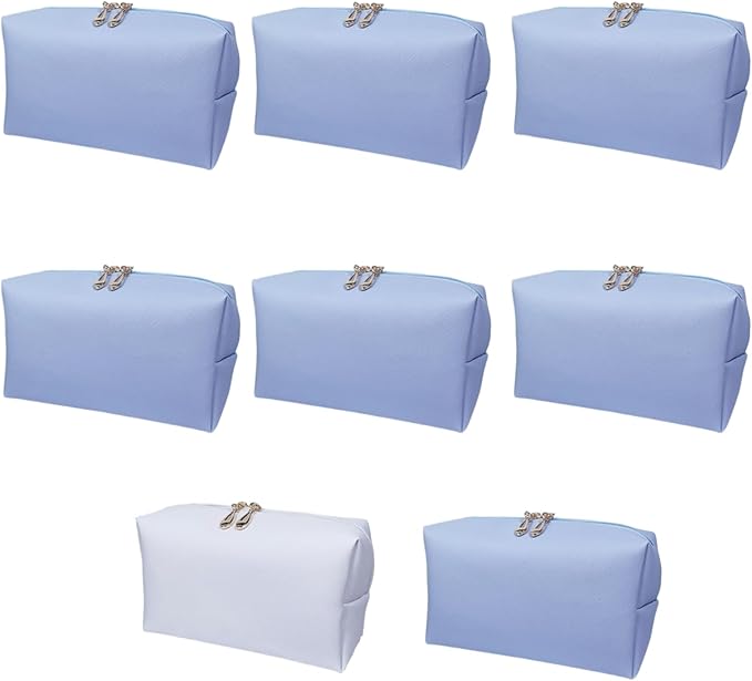 Bridesmaid Proposal Gifts Letter Cosmetic makeup bag bulk for Wedding Party Favors Bachelorette party decorations Toiletry Organizer Bag Makeup Case Gift (8, White&Dusty Blue)