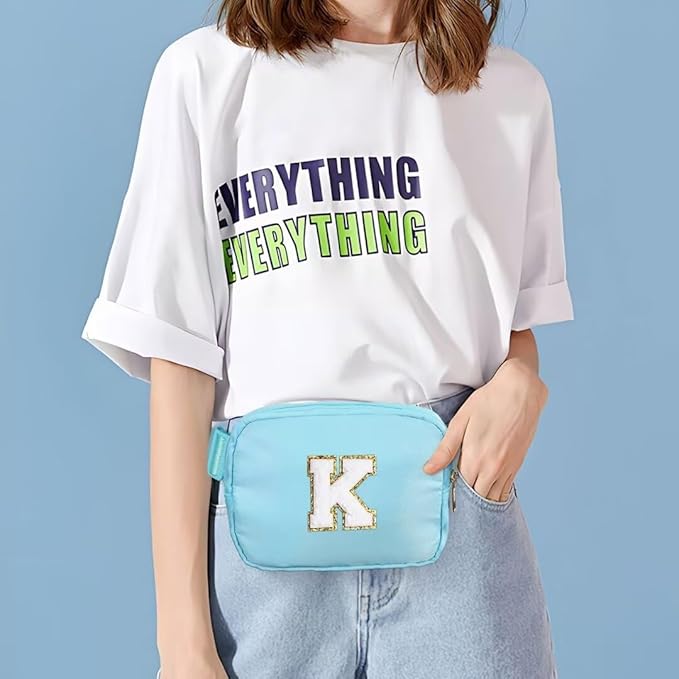 YOOLIFE Girls' Initial Fanny Pack Belt Bag Purse, Blue, 8.1 x 2 x 5.5 inches