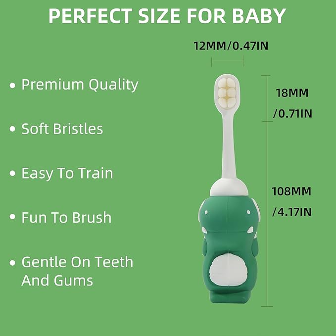 Neverfade Dinosaur Kids Toothbrush - Extra Soft Wide Head Toothbrush Tor Baby, 0.08mm Soft Filament Toddler Toothbrush for Kids 2-4,Make Brushing Fun and Protect Kids Delicate(Yellow)