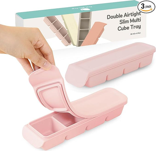Silicone Freezer Trays with Lid, 1.7oz 4 Section - Leak Proof Silicone Freezer molds for Homemade Baby Food Breastmilk, Purees, Vegetables, Baby Food Jars Ice Tray with Lid BPA Free Pastel Pink