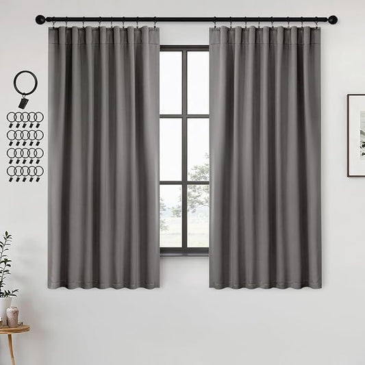 ANRODUO Back Tab Blackout Curtains for Bedroom Living Room, Rod Pocket Pinch Pleated Thermal Insulated Room Darkening Curtains 45 Inches Long 2 Panels, Grey, 42 x 45 Inch