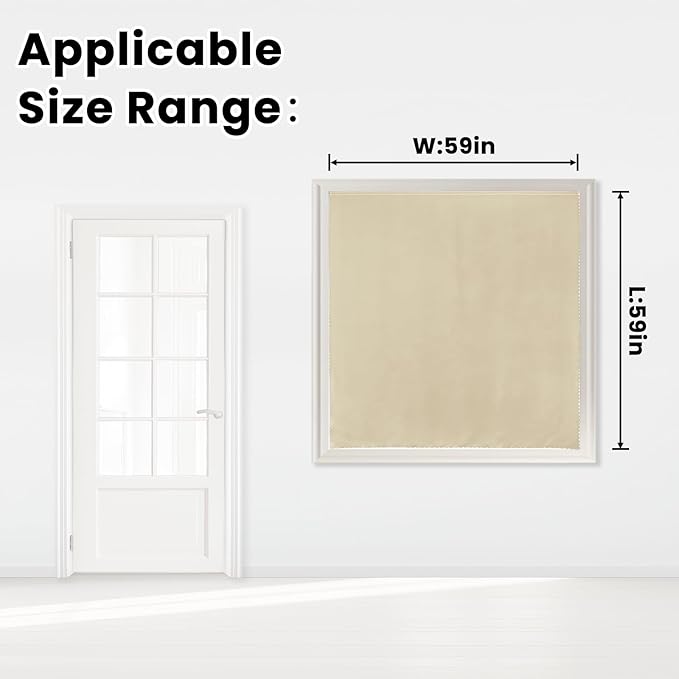 Self Adhesive Portable Blackout Curtains for Bedroom Easy to Install Window Thermal Lnsulated Kitchen Room Darkening Small Window Curtains, Cortinas Para Cuarto, 59"W X 59"L, Beige, 1 Panel
