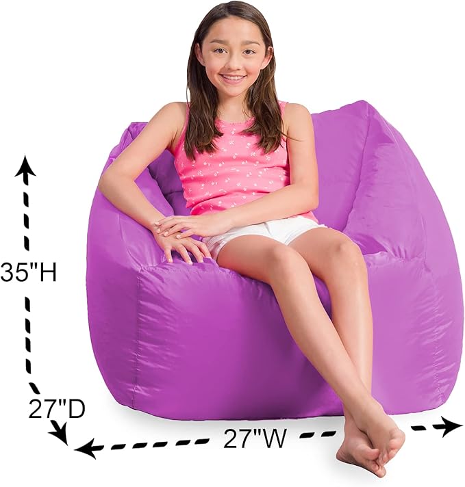 Posh Creations Structured Comfy Seat for Playrooms and Bedrooms, Large Bean Bag Chair, Coronado Chair, Purple