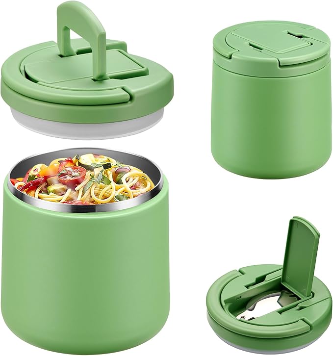 Soup Thermo for Hot Food 20oz Lunch Containers with Buckle Lid Wide Mouth Hot Food Jar Vacuum Insulated Stainless Steel Bento Box Leakproof with Spoon(Green)