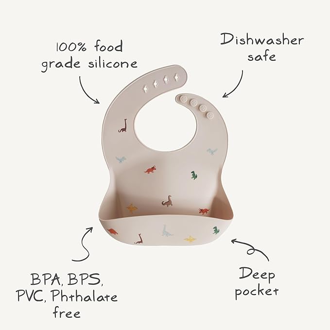 mushie Silicone Baby Bib | Adjustable Fit Waterproof Bibs (Bows)